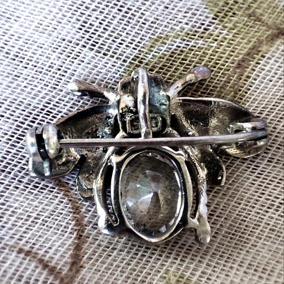 Bee Sterling 925 Signed Clear Cubic Zirconia Brooch Pendant Bug Insect Fly - Picture 10 of 14